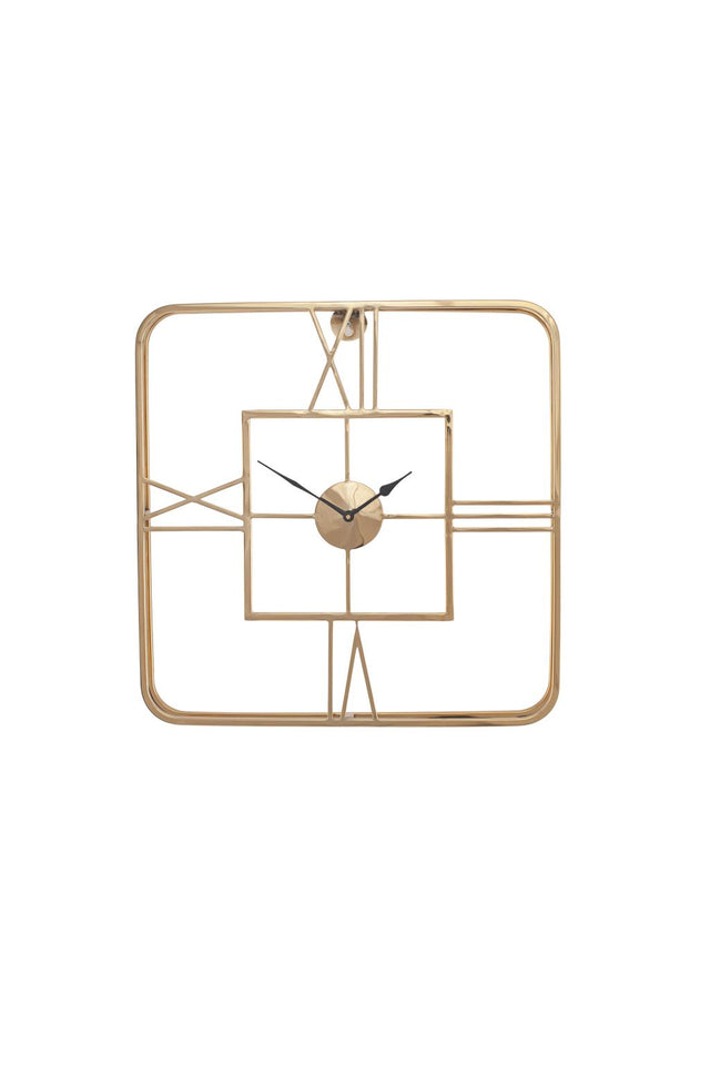 Gold Metal Double Framed Square Wall Clock