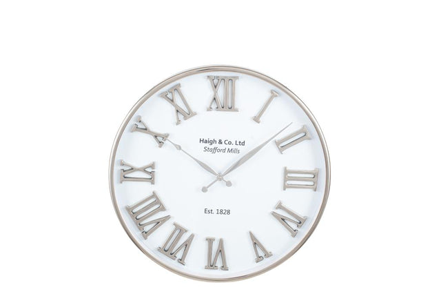 Silver Metal and White Face Round Wall Clock