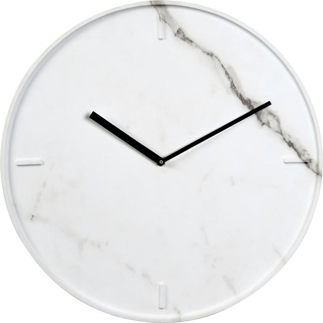 White Marble Effect Wood Veneer Round Wall Clock