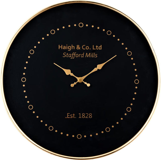 Black Face and Antique Brass Metal Wall Clock