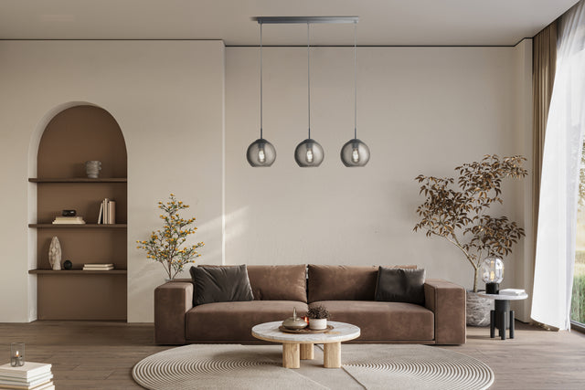 Balls 3Lt Bar Pendant - Chrome Metal & Smoked Glass