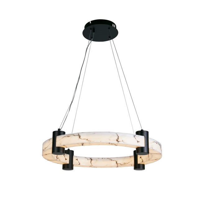 Moonbeam LED Pendant, Black Metal & Marbleised Resin