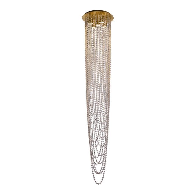Swoop 5LT Pendant, Satin Brass & Clear Crystal