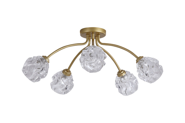 Astral 5Lt Flush, Gold Metal With Glass Shades