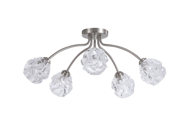 Astral 5Lt Flush, Satin Nickel Metal With Glass Shades