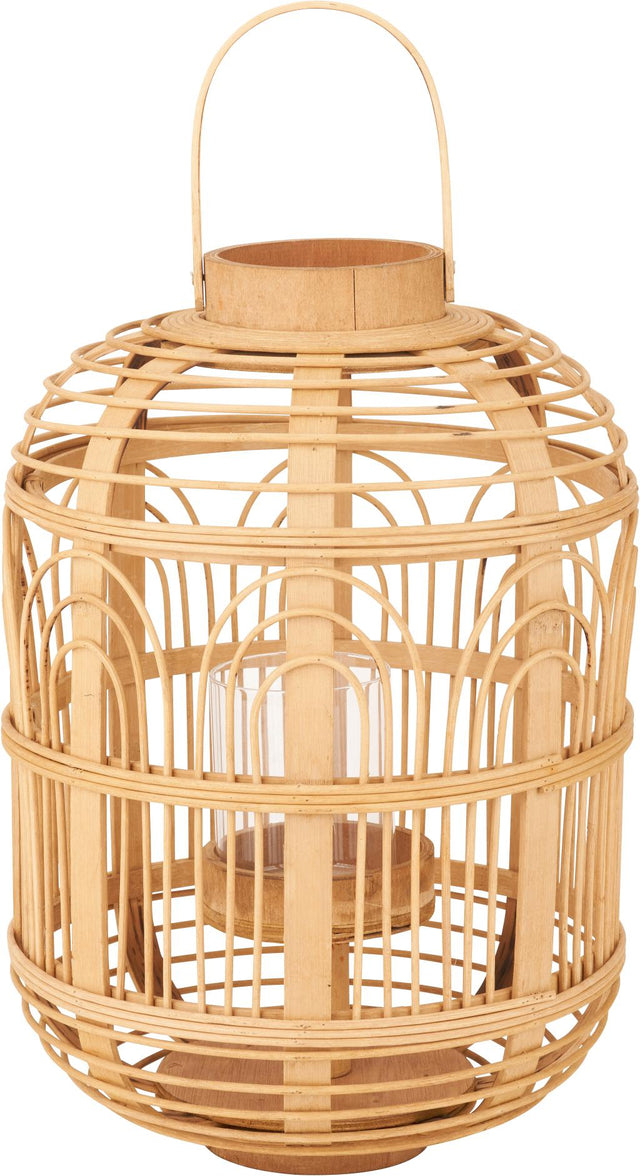 Natural Bamboo and Glass Lantern Small