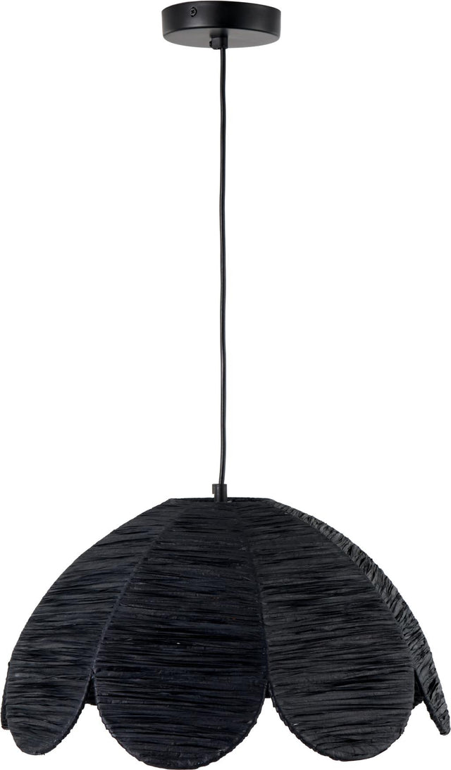 Petal Scalloped Black Raffia Pendant