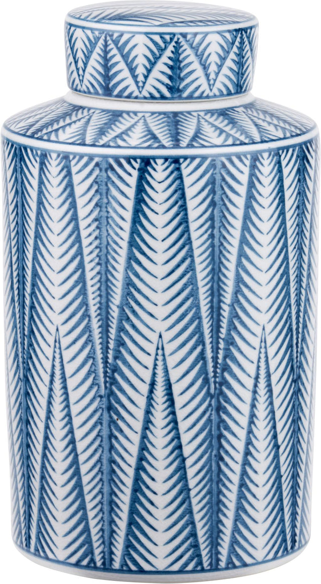 Samara Blue and White Ceramic Aztec Design Lidded Ginger Jar