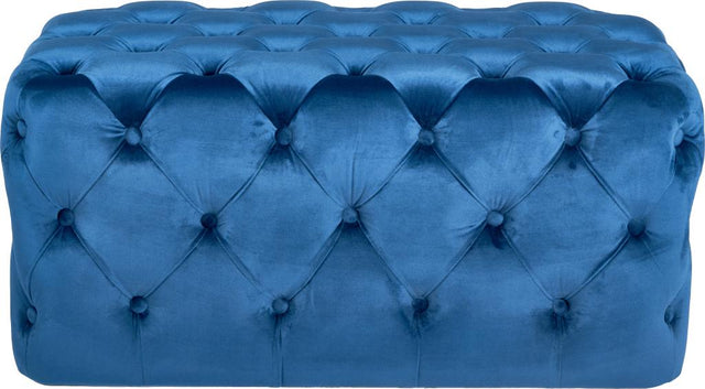 Seraphina Sapphire Blue Velvet Buttoned Rectangular Ottoman