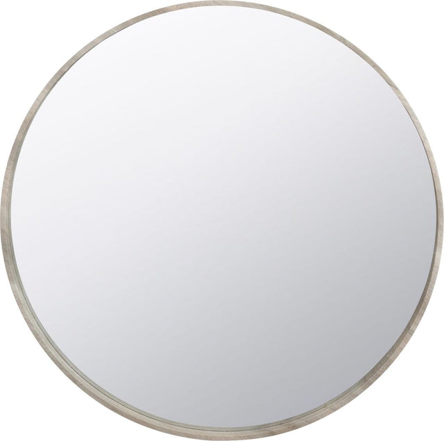 Grey Oak Wood Veneer Slim Frame Round Wall Mirror