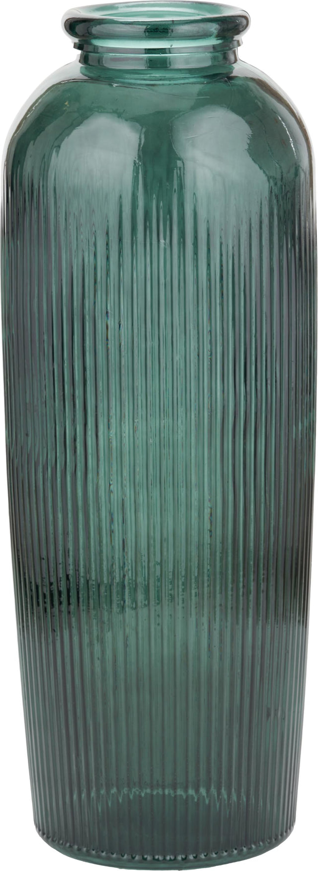 Sea Green Recycled Glass Ribbed Vase Tall