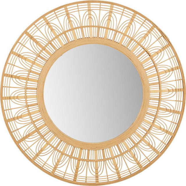 Natural Bamboo Frame Round Wall Mirror