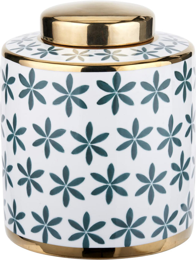 Thea Green and Gold Leaf Ceramic Lidded Ginger Jar