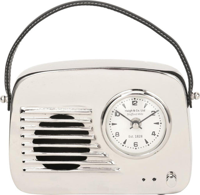 Silver Metal Retro Radio Style Table Clock