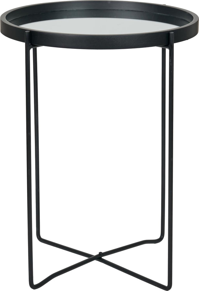Voss Mirrored Glass and Black Wood Veneer Side Table