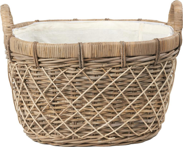 Brown Rattan Oval Handled Laundry Basket