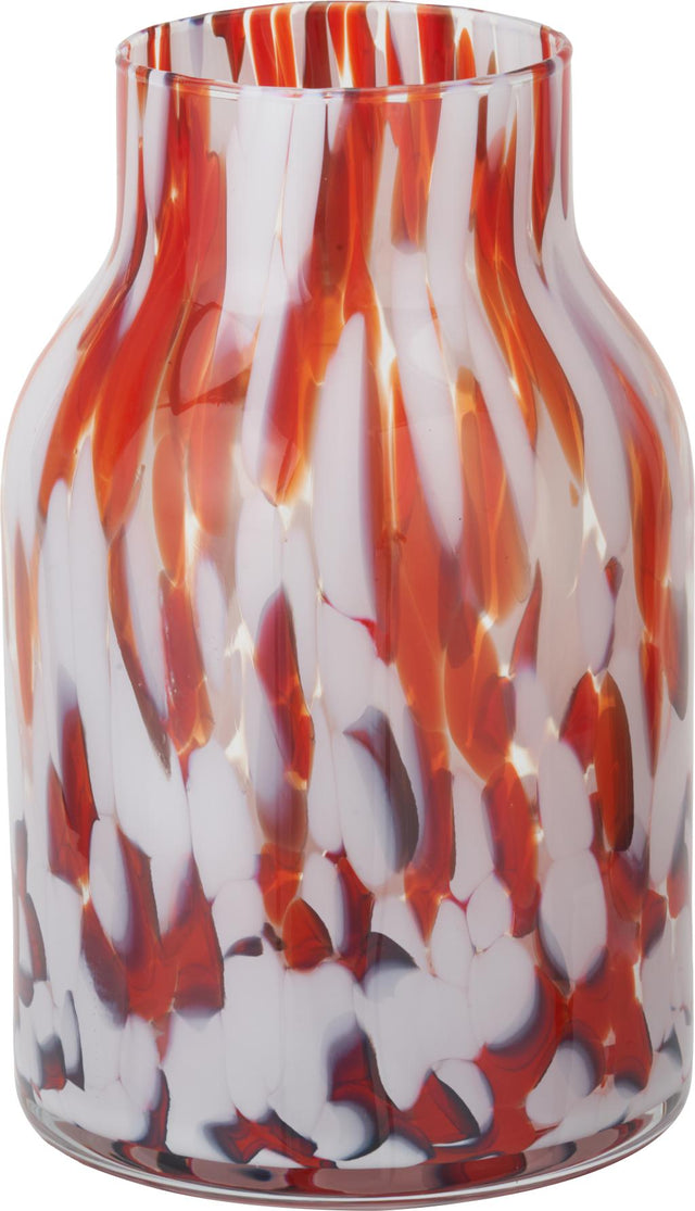 Red and White Tortoiseshell Glass Vase Tall