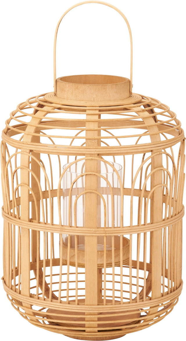 Natural Bamboo and Glass Lantern Large