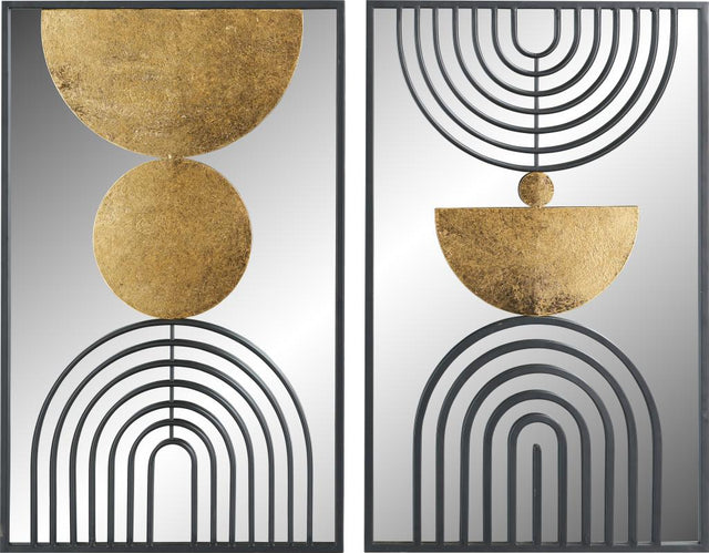 S/2 Mirrored, Black and Gold Metal Wall Art