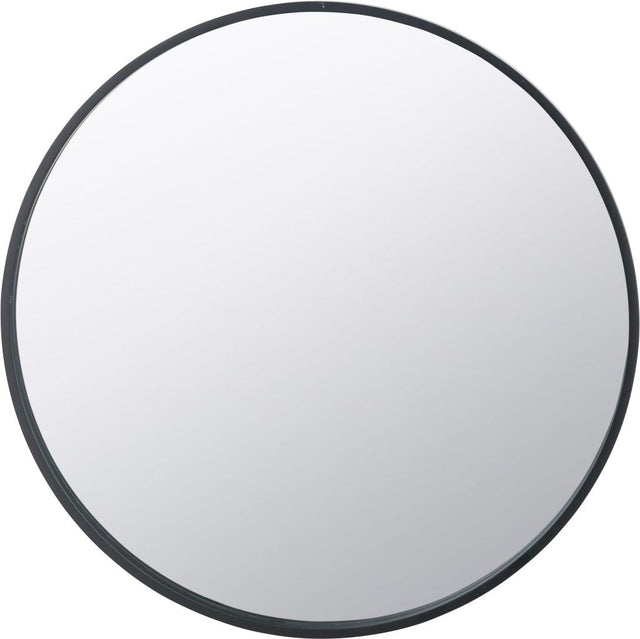 Black Wood Veneer and Mirrored Glass Round Wall Mirror