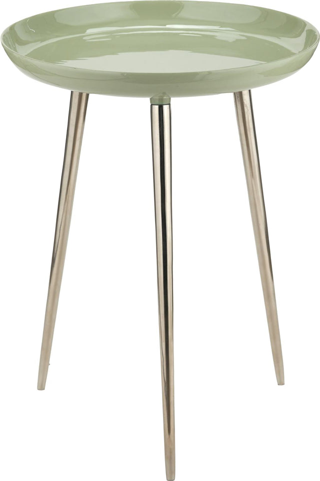 Seline Sage Enamel and Silver Metal Side Table