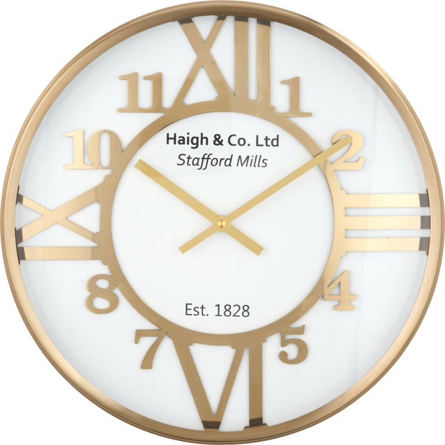 Gold Metal and White Face Round Wall Clock