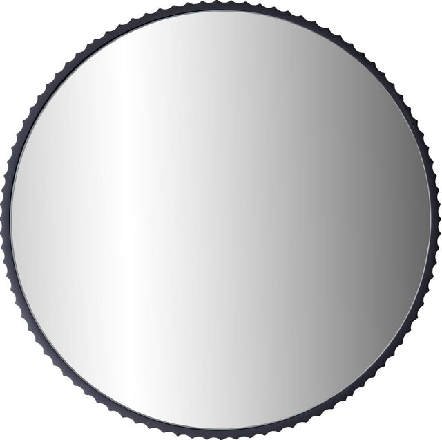 Black Metal Textured Edged Round Wall Mirror