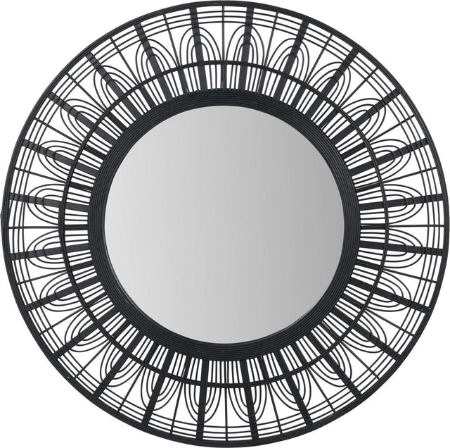 Black Bamboo Frame Round Wall Mirror