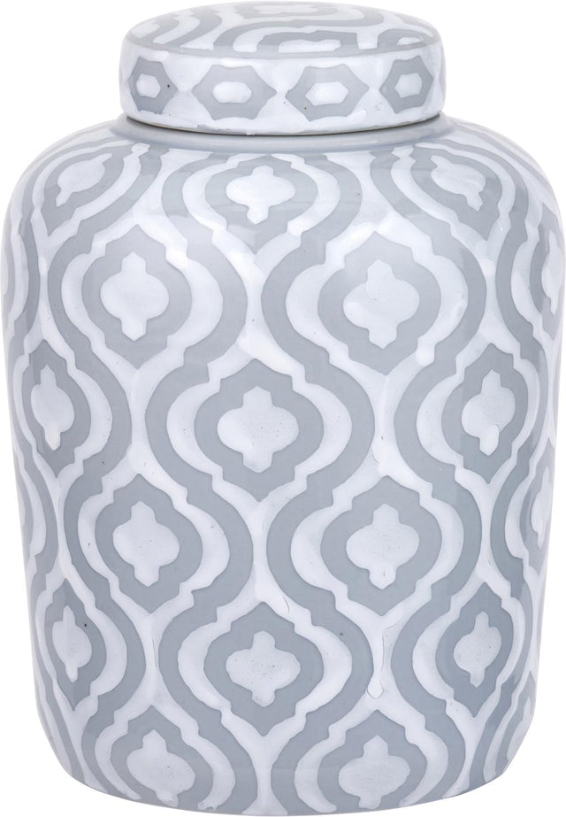 Celia Grey and White Ceramic Geo Pattern Lidded Ginger Jar