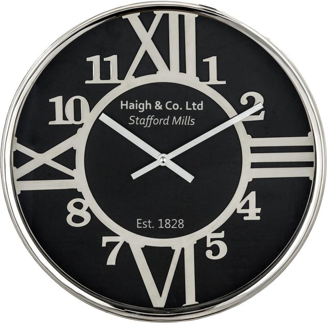 Silver Metal and Black Face Round Wall Clock