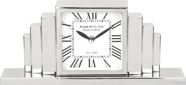 Silver Metal Art Deco Table Clock