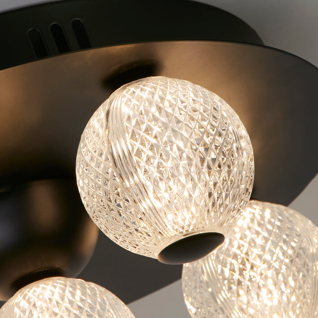 Asteroid LED Flush, Black Metal with Clear Acrylic Balls