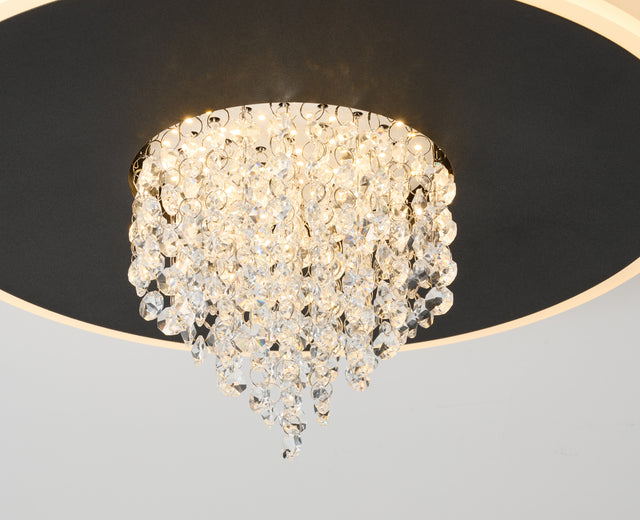 Deluge LED Flush, Black Metal with Crystal Glass