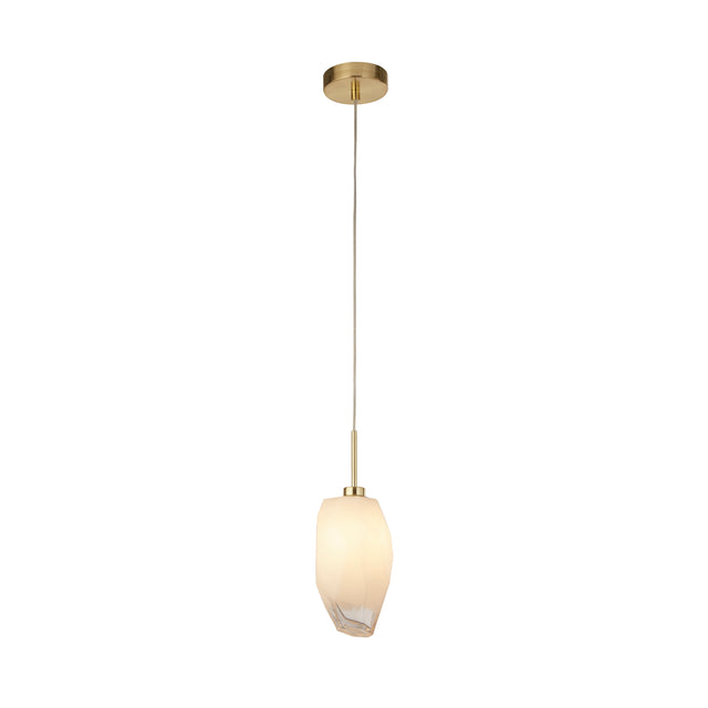 Rocky 1Lt Pendant, Satin Brass Metal  & Glass