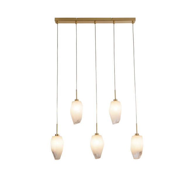Rocky 5Lt Bar Pendant, Satin Brass Metal  & Glass