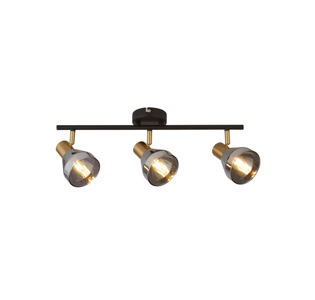 Westminster 3Lt Spot-Black, Satin Brass Metal & Smoked Glass