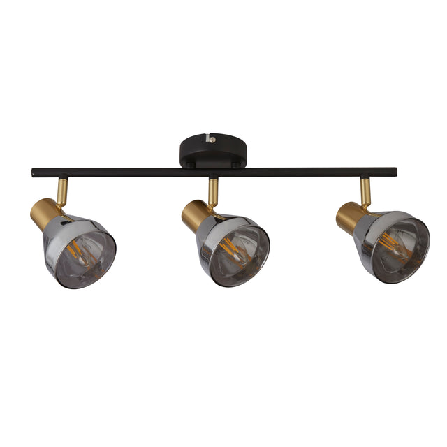 Westminster 3Lt Spot-Black, Satin Brass Metal & Smoked Glass