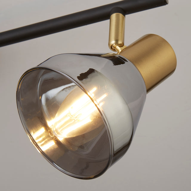 Westminster 3Lt Spot-Black, Satin Brass Metal & Smoked Glass