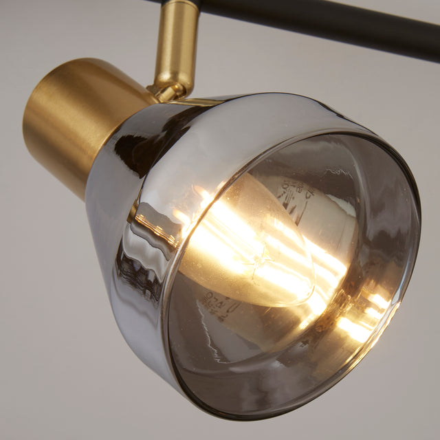 Westminster 4Lt Spot-Black, Satin Brass Metal & Smoked Glass