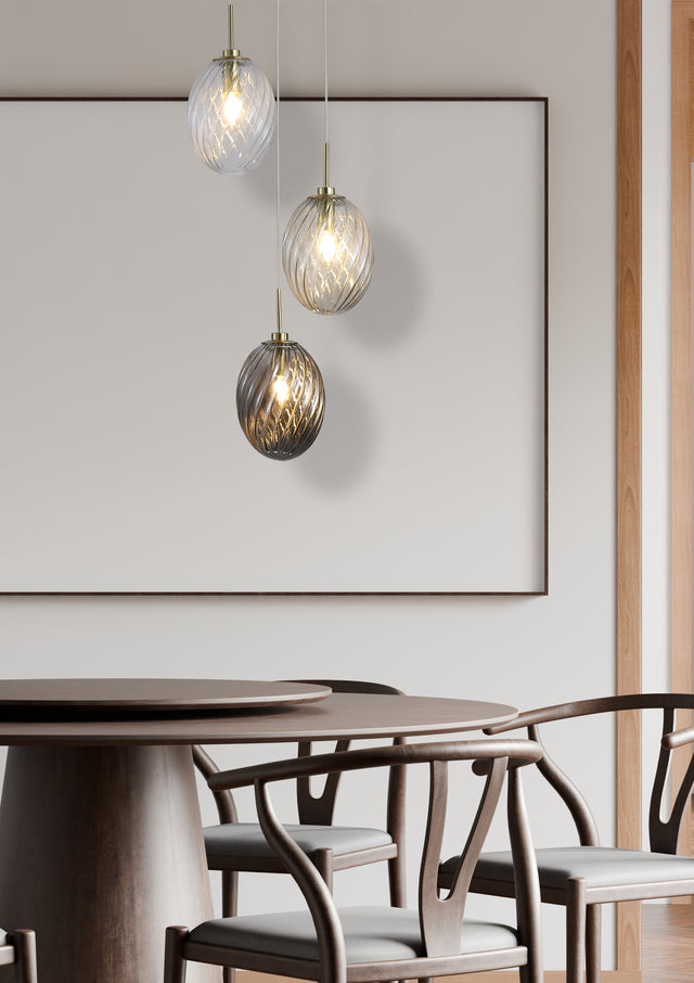 Whirl 3Lt Multi Drop Pendant, Satin Brass Metal, Multi Glass