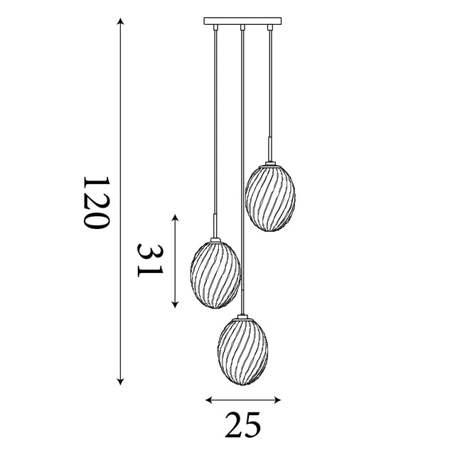 Whirl 3Lt Multi Drop Pendant, Satin Brass Metal, Multi Glass
