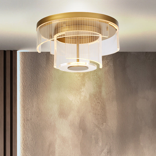 Deco LED Flush, Gold Metal and Clear Acrylic