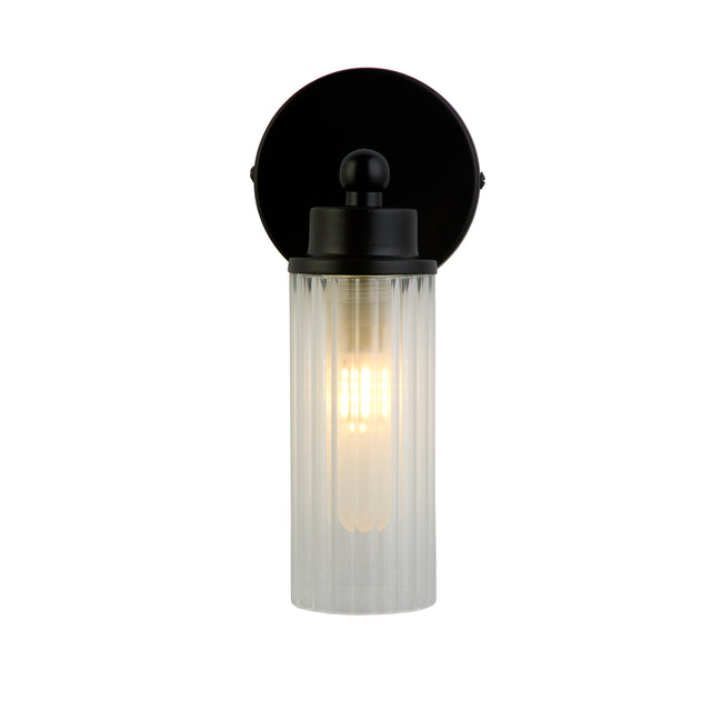 Imperial 1Lt Wall Light, Matt Black Metal & Clear Ribbed Gla