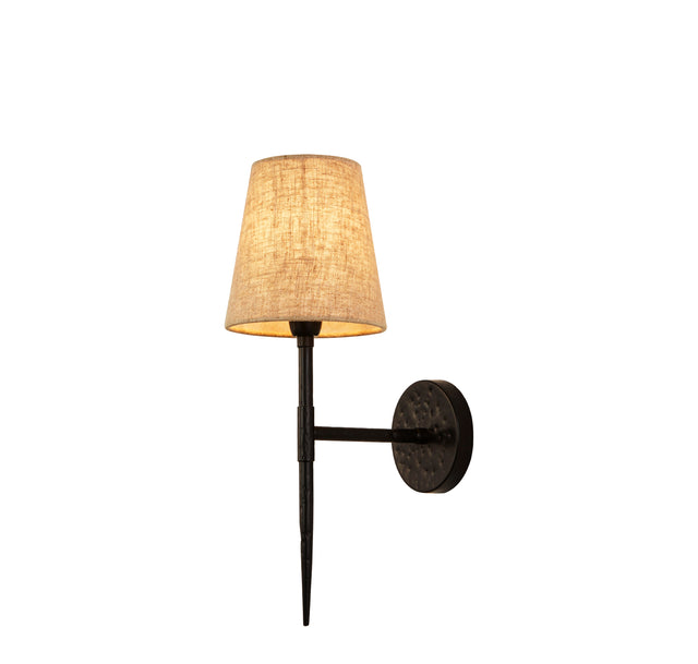 Gothic Wall Light - Hammered Black Metal & Natural Linen
