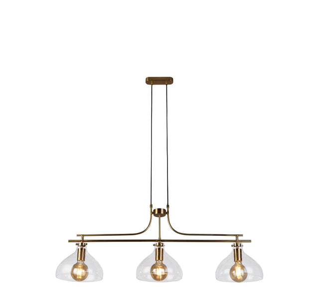Margarita 3Lt Bar Pendant - Brass Metal & Clear Glass
