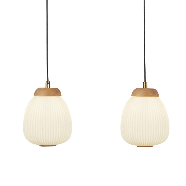 Ella 3Lt Pendant - Black Metal & Opal Ribbed Glass