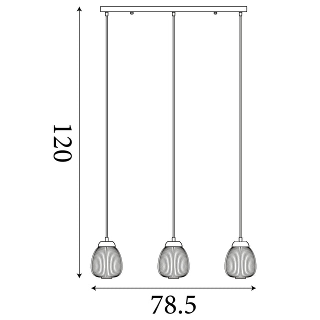 Ella 3Lt Pendant - Black Metal & Opal Ribbed Glass