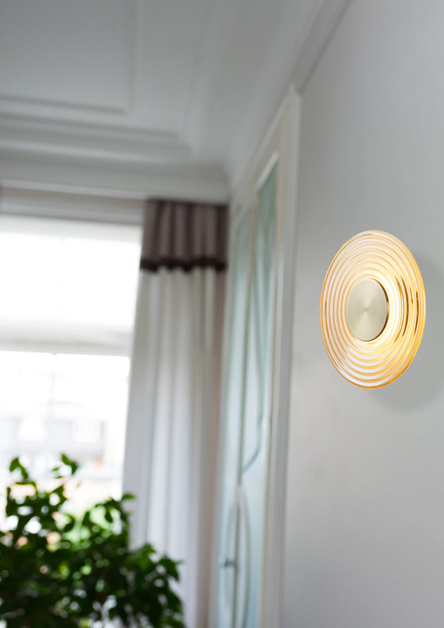 Cleo LED Wall Light, Antique Brass Metal with Amber Glass