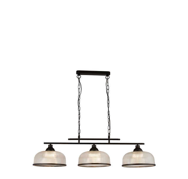 Highworth 3Lt Pendant - Black Metal & Holophane Style Glass