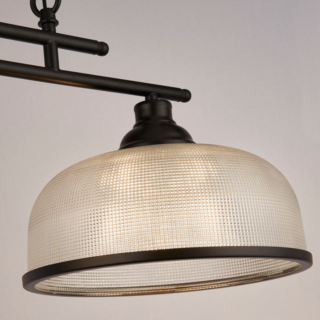 Highworth 3Lt Pendant - Black Metal & Holophane Style Glass